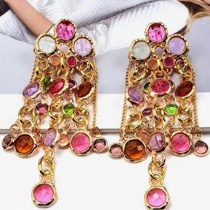 Bohemian Multi Color Long Tassel Drop Earrings